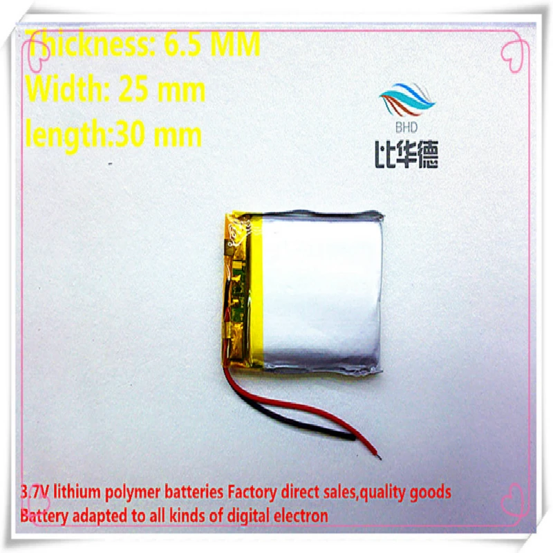 (10pieces/daug), 3,7 V 652530 500mah ličio-jonų polimerų baterija kokybės prekių kokybės CE, ROHS, FCC sertifikavimo institucija