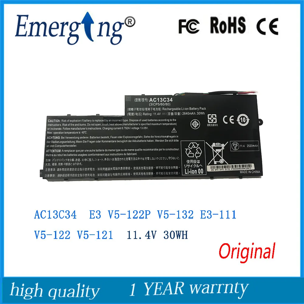 11.4 V 30WH Originalus Naujas AC13C34 Nešiojamas Baterija Acer Aspire E3 V5-122P ICP5/60/80 V5-132 E3-111 V5-122 V5-121