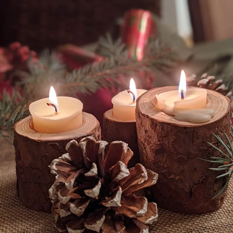 1Pc Medinė Žvakidė Kaimiškas Vestuves Decoraiton Įterptųjų Žvakių Laikiklis Bazės Kalėdų Navidad Centerpieces Dekoras