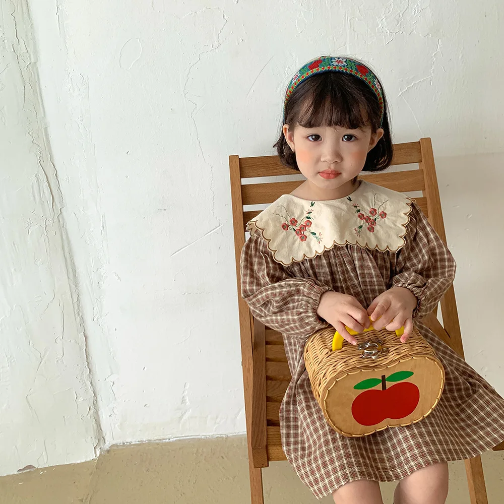 2022 Korėjos Pavasarį Nauja Mergina Kūdikių Užsienio Stiliaus Medvilnės Didelės Apykaklės Išsiuvinėti Gėlių Suknelė Retro Pavasarį Ir Rudenį