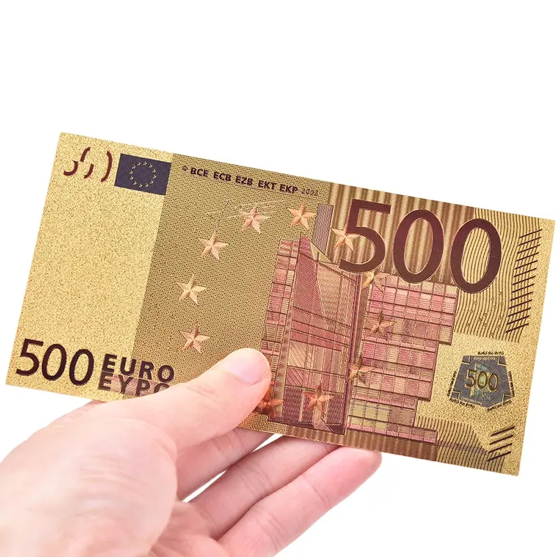 7pcs/daug 5 10 20 50 100 200 500 EUR Aukso Banknotų 24K Aukso Netikrą Atminimo Popierinių Pinigų Kolekcija Eurų Banknotų Rinkiniai