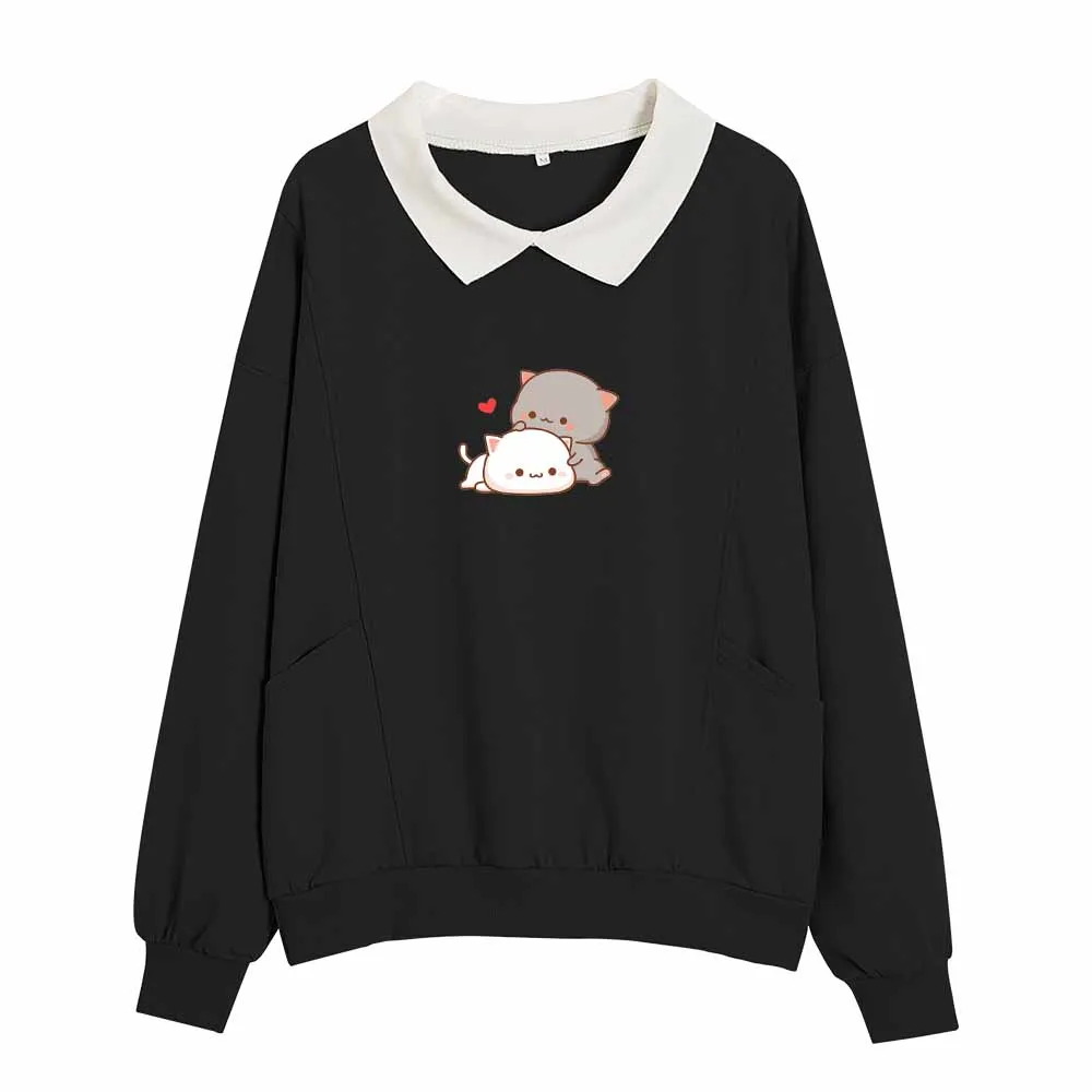 Animaciją Kačių Kawaii Palaidinukė Korėjos Stiliaus Moteris Harajuku Hoodie Grafinis Palaidinukė Estetinės Drabužių Streetwear Puloveris Viršų