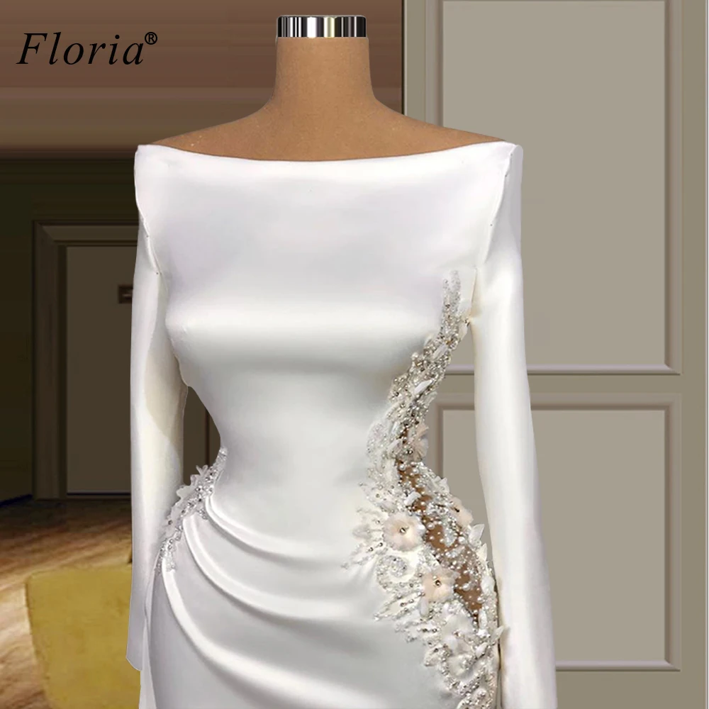Arabų Balta Oficialų Prom Dresses 2020 Ilgai Undinė Gėlės Vakaro Suknelės Turkijos Couture Vestuvių Suknelės, Šaliai, Skraistės Longue Nuotrauka 0 