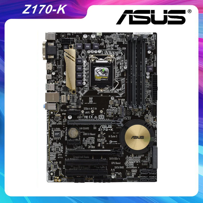 ASUS Z170-K LGA 1151 Intel Z170 Žaidimų Plokštė ddr4 64GB Core i7-6700K i3-7350K Cpu M. 2 PCI-E 3.0 x16 DVI HDMI USB 3.1 ATX