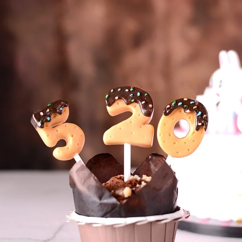 Aukštos Imitacija Šokoladas Slapukai Numerius, Žvakės 0 1 2 3 4 5 6 7 8 9 Gimtadienio žvakučių Vaikams Kūdikių Rodyti Cupcake Topper Dekoras