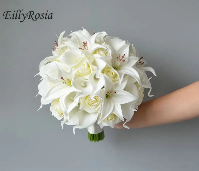 EillyRosia Balta Nuotakos Puokštė Cala Lelijos, Rožės Kvepalai Lily Bridesmaid, turintis Gėlių Dirbtinis Vestuvių Puokštė už Nuotaka