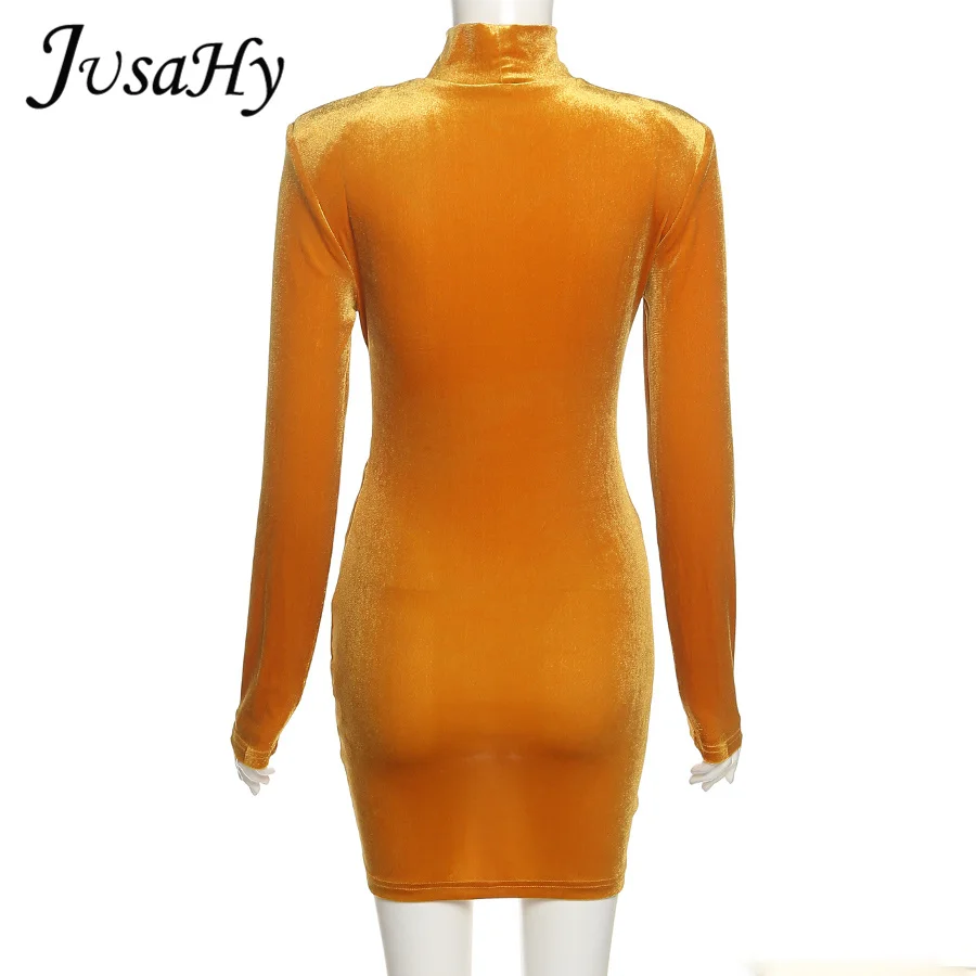 JuSaHy Rudenį Velvetas Kietas Šviesus Mini Suknelė Moterims Mados Golfo ilgomis Rankovėmis, Tampri Suknelė Atsitiktinis Aukštos Streetwear