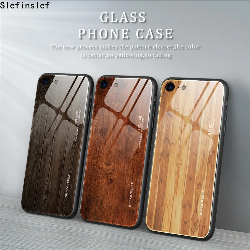 Medienos grūdų grūdintas stiklas telefono dėklas Skirtas iPhone Pro 11 7 8 6 6S plius Grūdintas Stiklas Case For iPhone X XS MAX 11 12 Pro XR atvejais