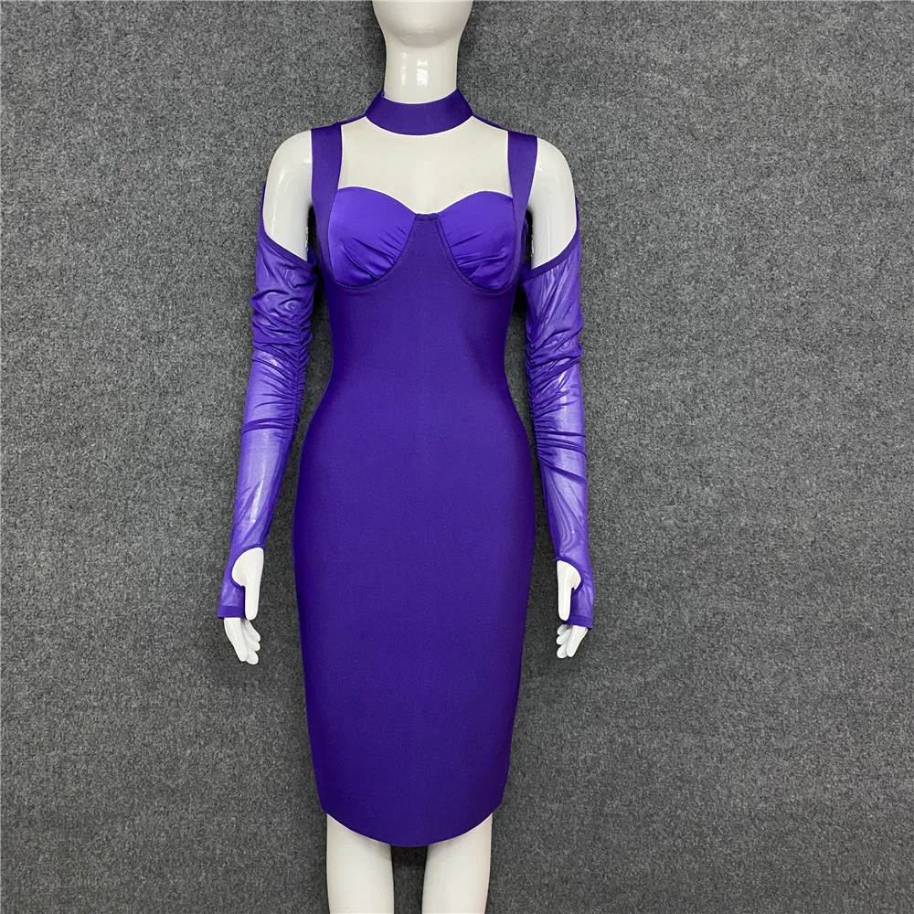 Moterų Žiemos Seksualus Ilgomis Rankovėmis Akių Violetinė Bodycon Tvarstis Suknelė 2022 Elegantiškas Vakaras Šalis Suknelė