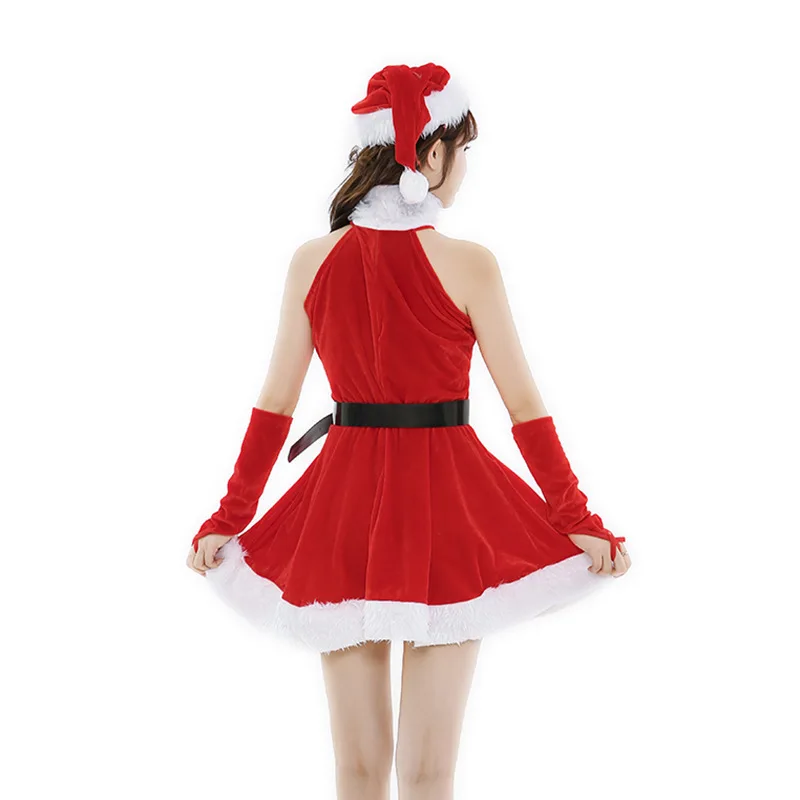 Naujas Atvykimo Kalėdų Suknelė Moterims Kalėdų Helovinas Kostiumų Suaugusiems 2019 Raudonos Aksomo Suknelės Skrybėlę Rinkiniai Seksuali Moteris Santa Claus