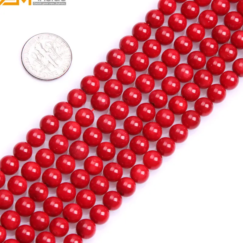 Perlas-viduje 2-25mm Dažytos Spalvos Apvali Raudona, Koralų Karoliukų Papuošalai Priėmimo Karoliukai Karoliai Moterų 15inch 