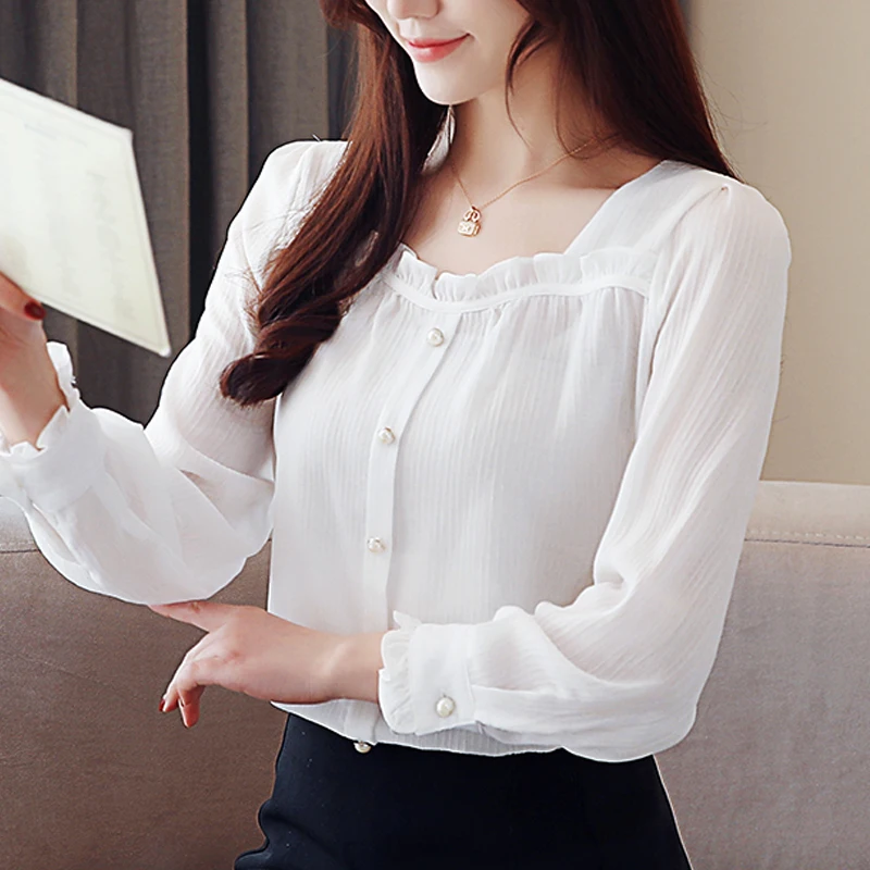 Saldus Mados, O Kaklo Rudenį Rausvos Spalvos Marškinėliai Moterims Korėjos Ilgos Šifono Rankovės Baltos Spalvos Palaidinė Moterims 2021 Naujas Viršūnes Chemise Femme 15629