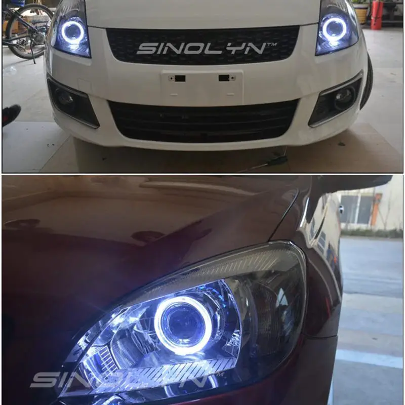 Sinolyn LED Angel Eyes Projektorius priekinis žibintas, Pilnas Komplektas DRL 3 Colių, Bi Xenon Objektyvas, H4, H7 Velnias Projektorius Lęšiai, Automobilių Reikmenys, Tuning