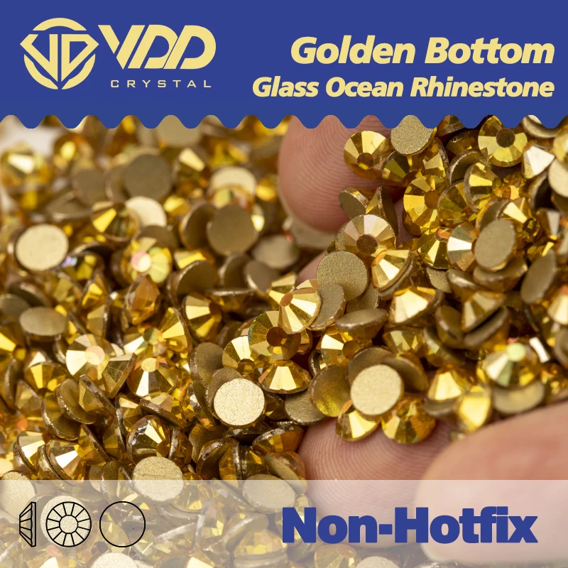 VDD 1440Pcs Sun Shine Aukso Apačioje Stiklo Kristalų, Cirkonio Aukso Flatback Streso Akmenys 3D Nagų Dailės Reikmenys 