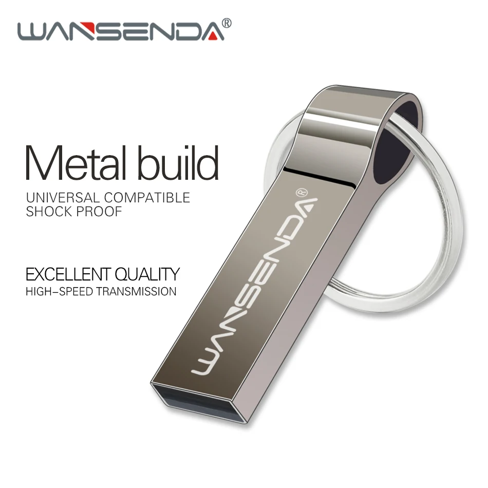 WANSENDA Metalo USB Flash Drive 32GB Key Chain Pen Drive 4GB 8GB 16GB 32GB Pendrive Vandeniui USB Atmintuką arba 