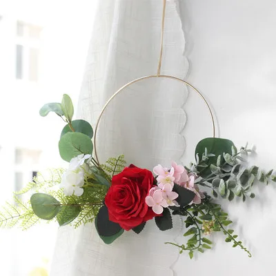 Šilko Rožė Eukalipto Hydrangea Vainikas Dirbtinė gėlė, Žiedas, Girliandomis Vestuvių sienų Apdailai Fone Namų durų apdailos