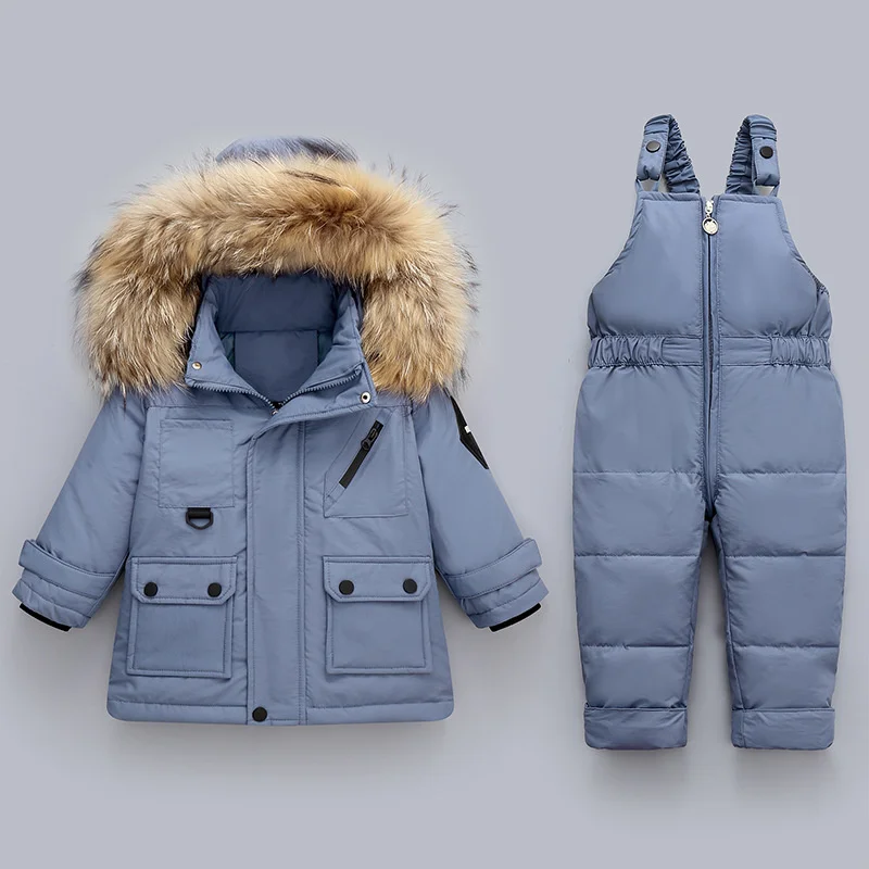 2vnt drabužių Nustatyti berniukų žiemos žemyn striukė Baby Girl drabužiai jumpsuit vaikų Tirštėti Šiltas kailis parko paltas vaikai snowsuit Nuotrauka 1 