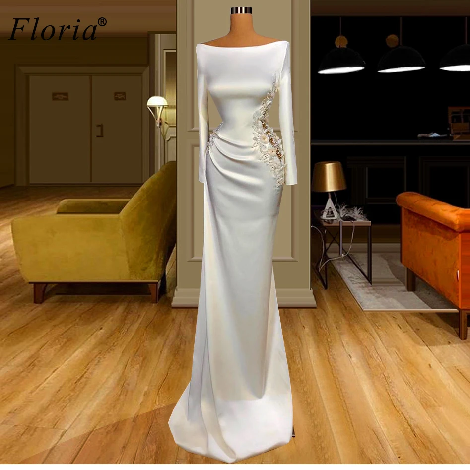 Arabų Balta Oficialų Prom Dresses 2020 Ilgai Undinė Gėlės Vakaro Suknelės Turkijos Couture Vestuvių Suknelės, Šaliai, Skraistės Longue Nuotrauka 1 