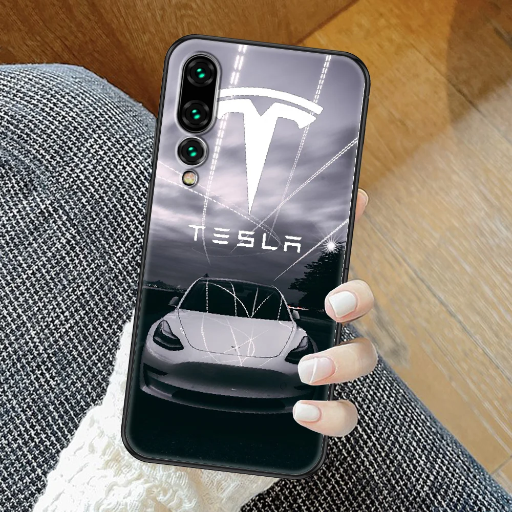 Tesla Automobilių logotipą Telefoną atveju Huawei P Mate P10 P20 30 P40 10 20 Smart Z Pro Lite 2019 black mados shell tpu Etui prabanga Nuotrauka 1 
