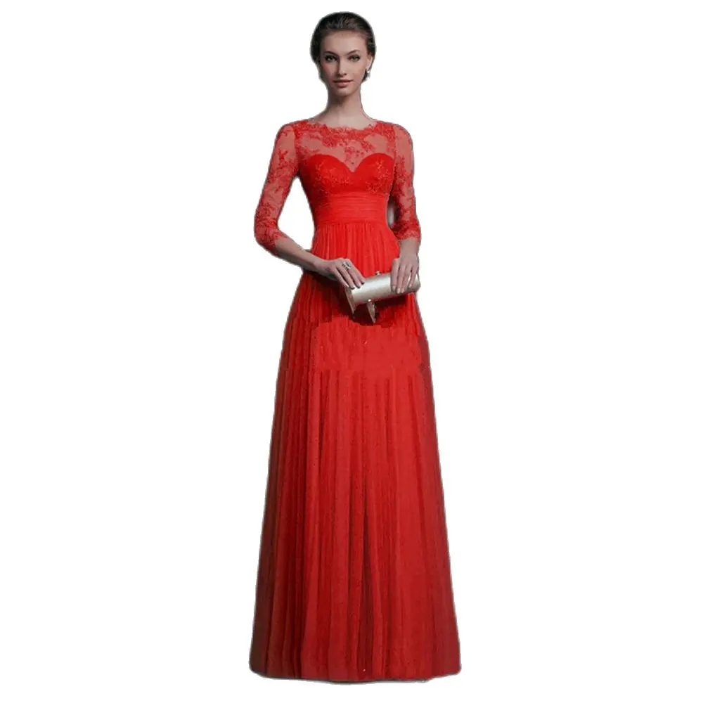Moterų Raudona Long Sleeve Lace Perspektyvos Vakarą Seksualių Moterų Mados Oficialus Kinijos Stiliaus Suknelė Nuotrauka 2 