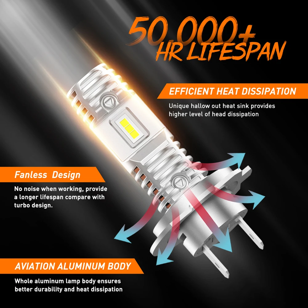 OXILAM 16000Lm Ventiliatoriaus Šviesų H7 LED Lemputės 6000K Balta Auto Žibintai 
