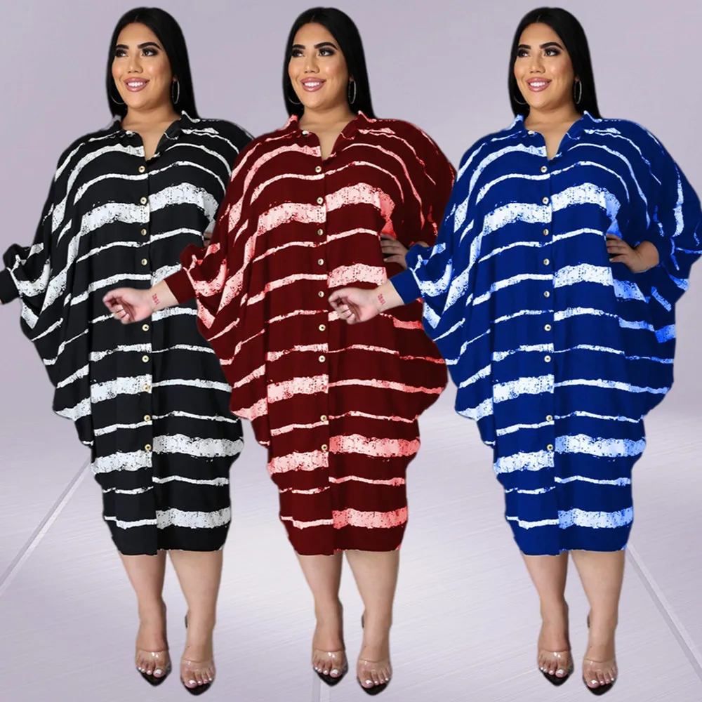 Plus Size 5xl Suknelės Moterims Spausdinimo ilgomis Rankovėmis Mygtukai Nereguliarus Prarasti ilgomis Rankovėmis Rudenį Drabužių Didmeninės Dropshipping Nuotrauka 2 