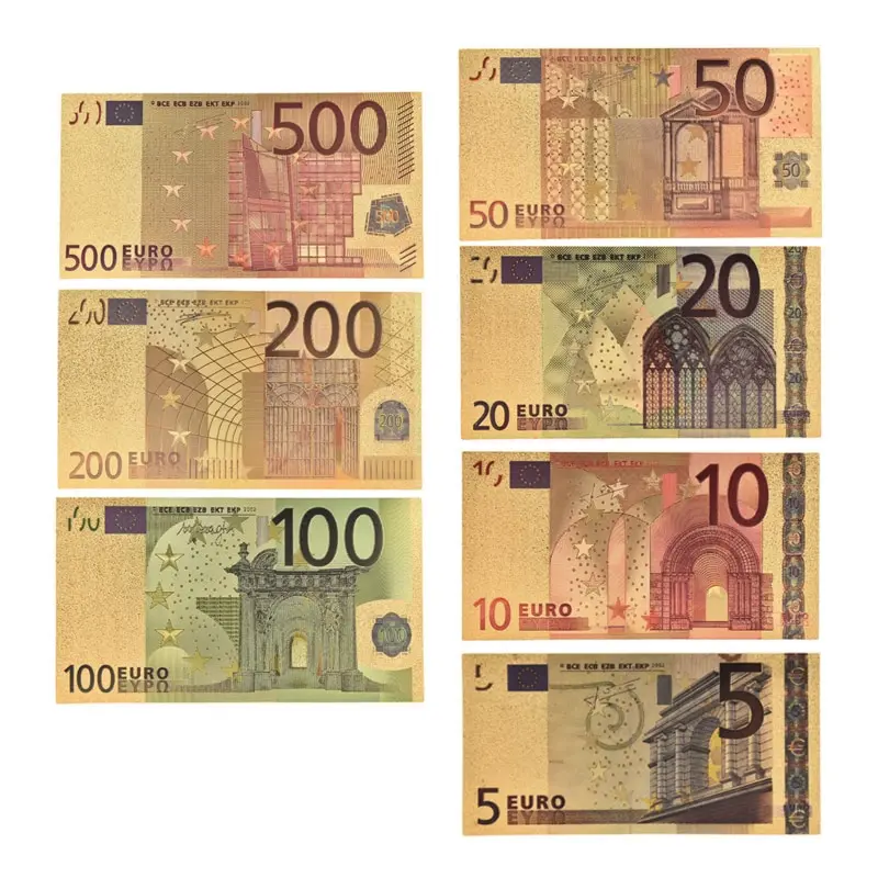 7pcs/daug 5 10 20 50 100 200 500 EUR Aukso Banknotų 24K Aukso Netikrą Atminimo Popierinių Pinigų Kolekcija Eurų Banknotų Rinkiniai Nuotrauka 3 