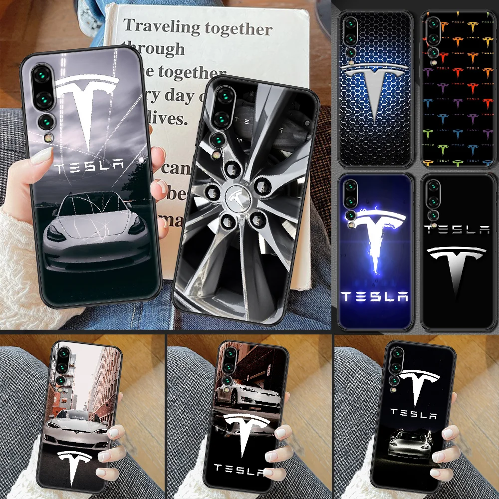 Tesla Automobilių logotipą Telefoną atveju Huawei P Mate P10 P20 30 P40 10 20 Smart Z Pro Lite 2019 black mados shell tpu Etui prabanga Nuotrauka 3 