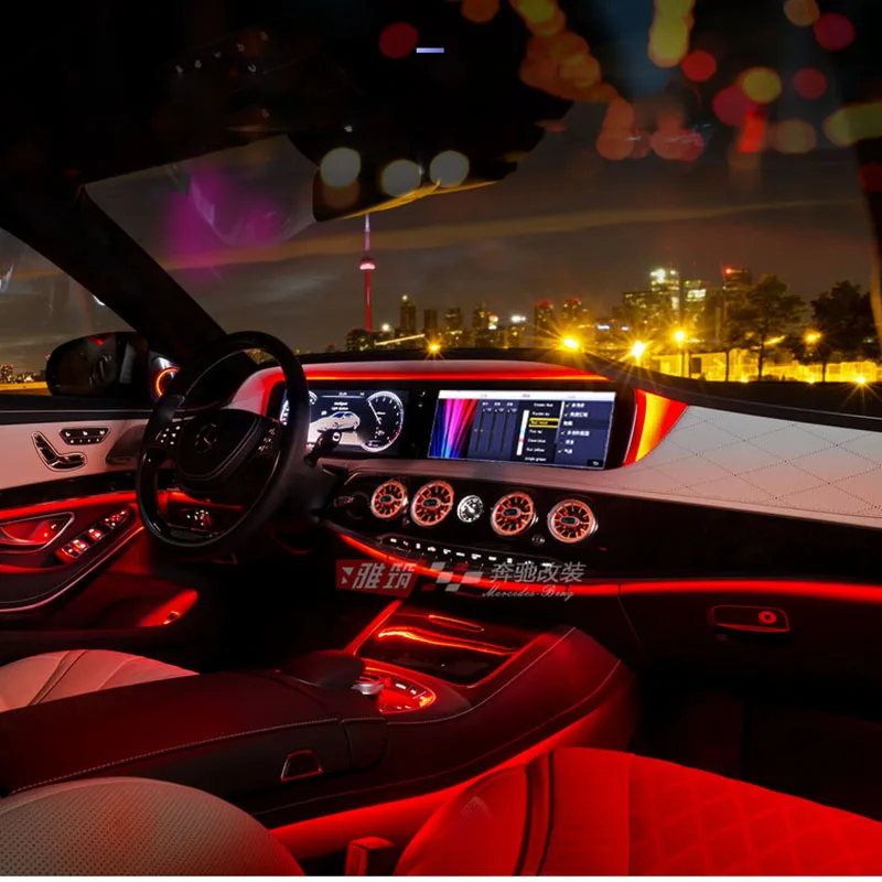 Mercedes-Benz S-Klasės W222 Aplinkos Šviesos diodų (LED) Automobilių Prietaisų Konsolės AC Sąlyga, Oro Ventiliacijos Angos Turbina Apdaila Purkštuko Lemputė Nuotrauka 5 