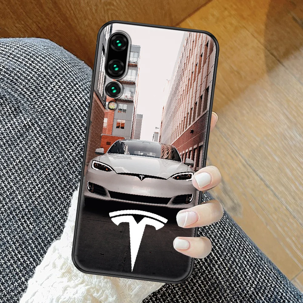 Tesla Automobilių logotipą Telefoną atveju Huawei P Mate P10 P20 30 P40 10 20 Smart Z Pro Lite 2019 black mados shell tpu Etui prabanga Nuotrauka 5 